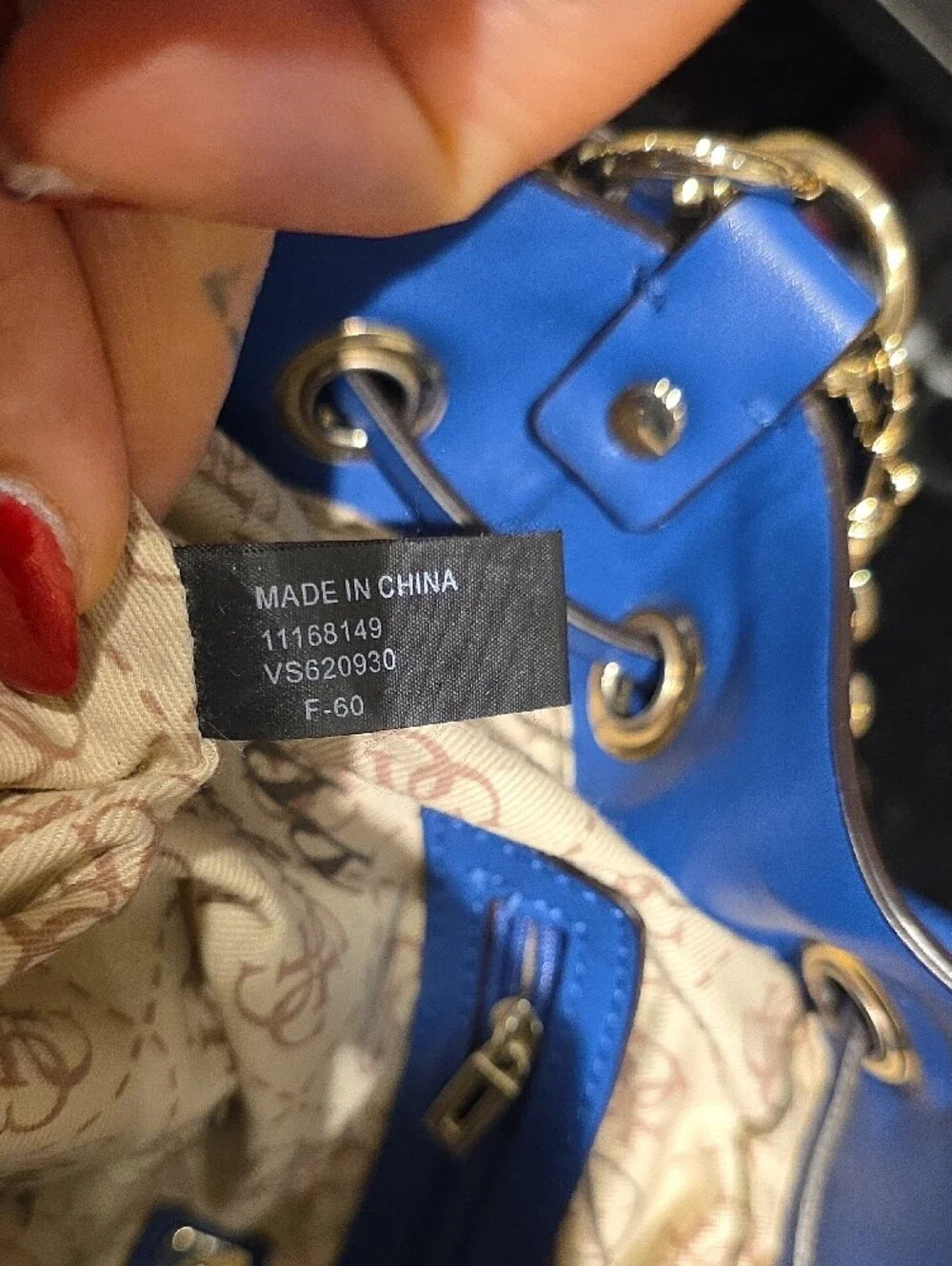 GUESS Royal Blue Drawstring Bucket Bag with Tassel